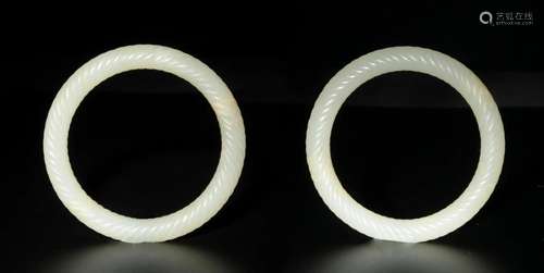 Chinese Pair of White Jade Bangles, 18th Century