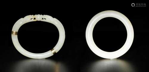 Two Chinese White Jade Bangles, 18th Century