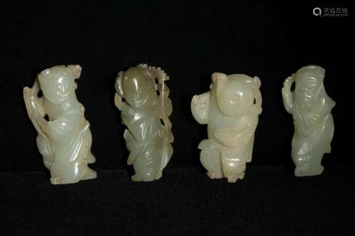 Four Chinese Jade Figures, Qing Dynasty