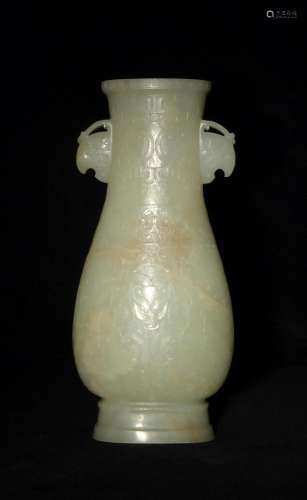 Chinese Jade Vase with Mythical Beasts, 18th Century
