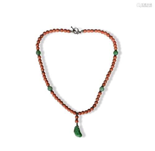 Chinese Coral and Jadeite Necklace, 19th Century