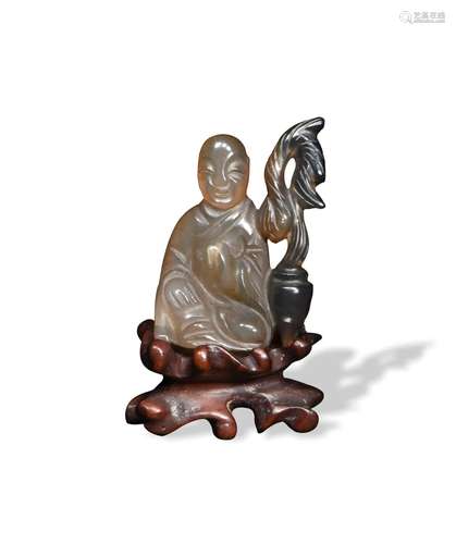 Agate Carving of a Scholar with Stand, 19th Century