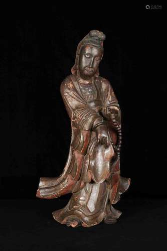 Chinese Carved Wood Statue of Guanyin, 19th Century