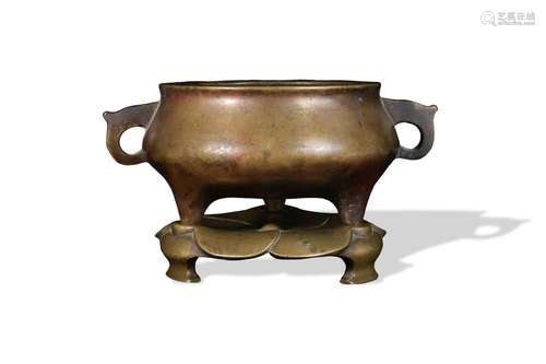 Chinese Bronze Censer with Original Stand, 18th Century