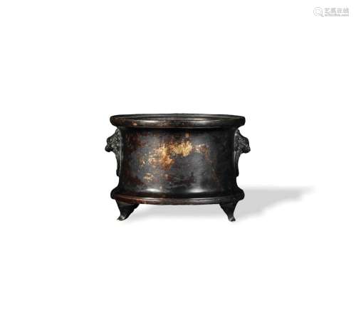Chinese Bronze Censer with Beast Handles, 18-19th