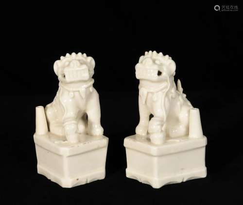Pair of Chinese White Glazed Lions, 19th Century