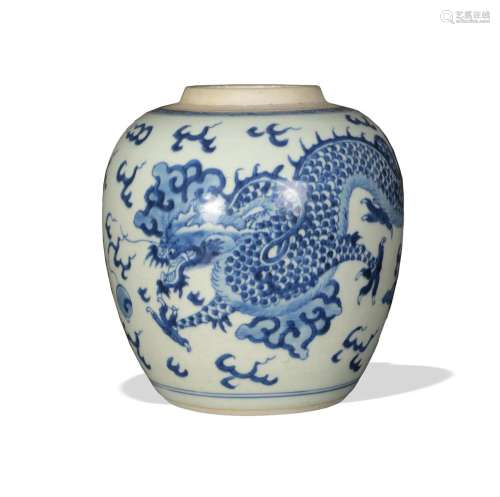 Chinese Blue and White Dragon Jar, Yongzheng