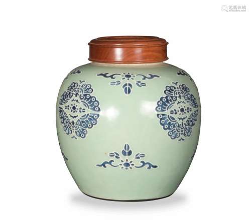 Chinese Celadon Ground Blue and White Jar, Qianlong