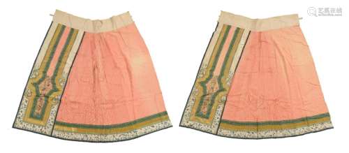 2 Chinese Silk Embroidered Skirts, 19th Century