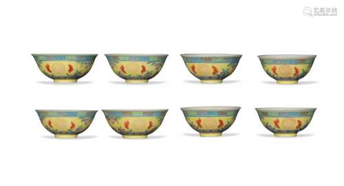 8 Chinese Famille Rose Bowls, Republic