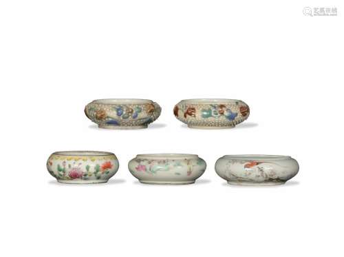 5 Chinese Porcelain Washers, Late 19th Century