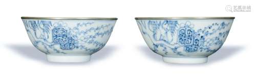 2 Chinese Blue and White Bowls, Late 19th Century