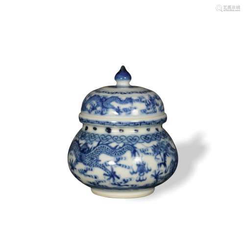 Chinese Blue and White Lidded Cup, Guangxu
