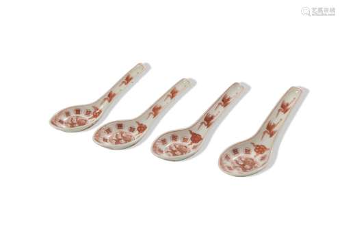 Set of 4 Chinese Iron Red Spoons, Guangxu
