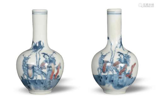 Pair of Underglazed Blue and Red Vases, Late 19th