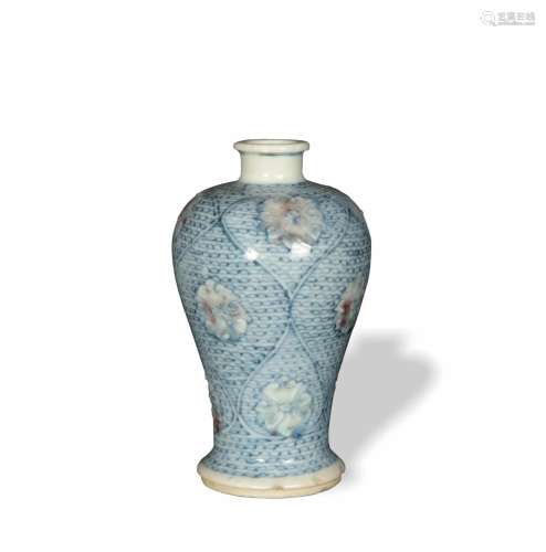 Chinese Blue and White Underglazed Red Meiping, 19th