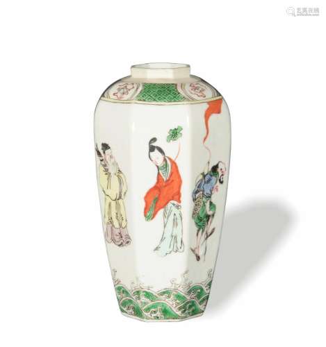 Chinese Wucai Octagonal Vase, 19th Century