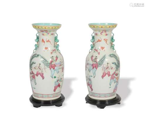 Pair of Chinese Famille Rose Vases, 19th Century