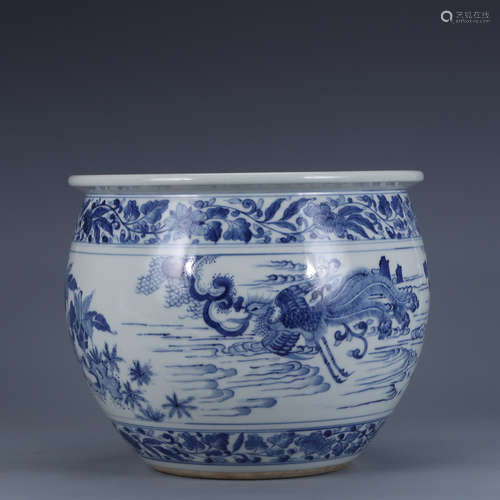 A Blue and White Phoenix Jar