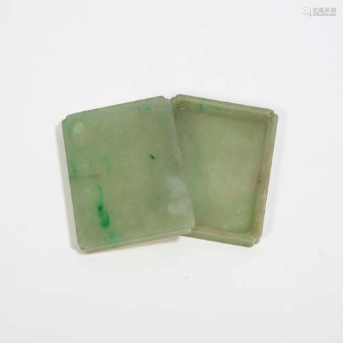 A Carved Jadeite Inscribed Box and Cover