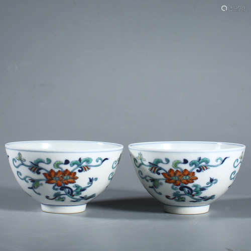 A Pair of Doucai Glaze Floral Cups