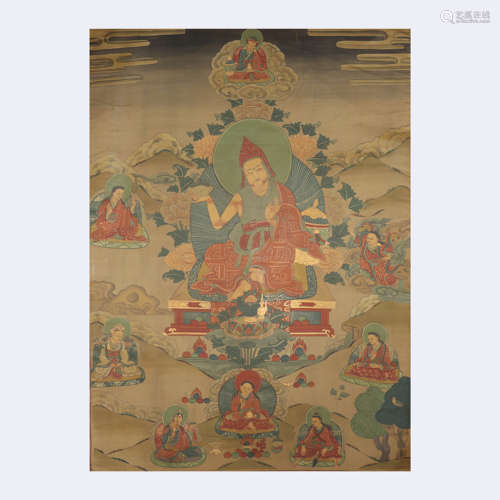 A Tibetan Style Painted Thangka of Guru