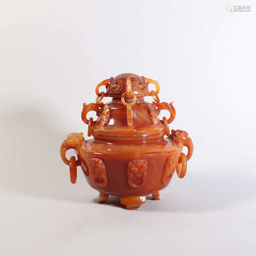 A Carved Agate Incense Burner