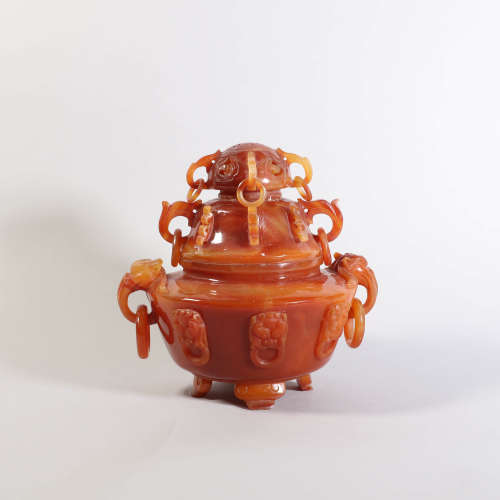 A Carved Agate Incense Burner