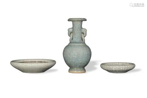 3 Chinese Ge Glazed Porcelains, 19th Century