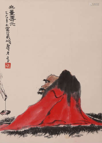 A Chinese Figure Painting Paper Scroll, Pan Tiansh