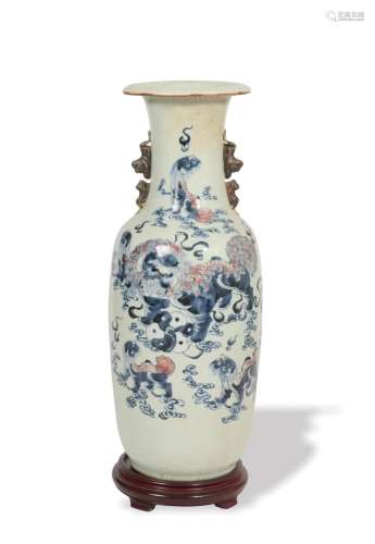 Chinese Underglaze Blue and Red Floor Vase, 19th