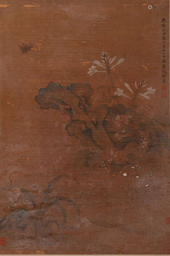 A Chinese Flower and Bird Painting Silk Scroll, Sh