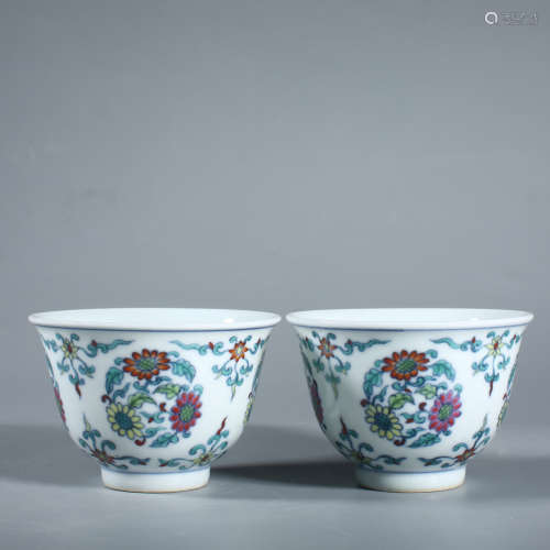 A Pair of Doucai Glaze Chrysanthemum Cups