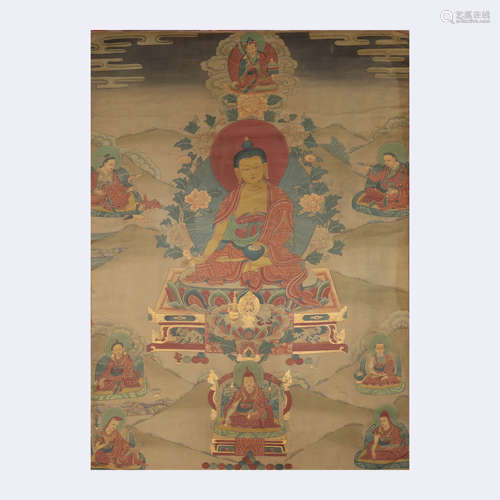 A Tibetan Style Painted Thangka of Guru