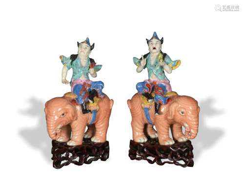 Pair of Chinese Famille Rose Statues, Republic