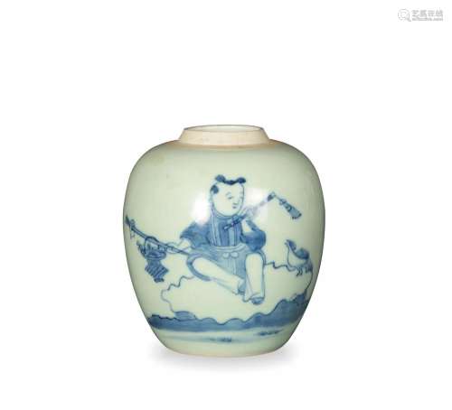 Chinese Celadon Blue and White Jar, 18th Century