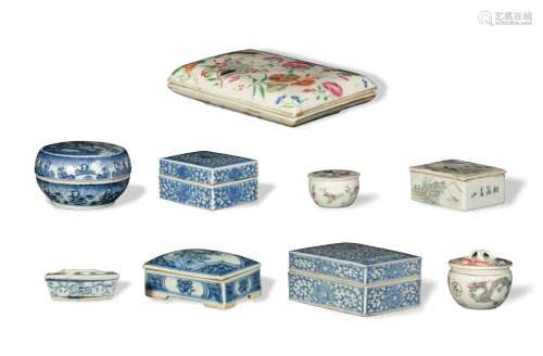 9 Chinese Porcelain Lidded Boxes, 18/19th Century