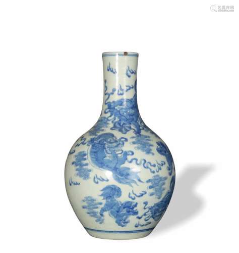 Chinese Blue and White Lion Vase, Early 19th Century