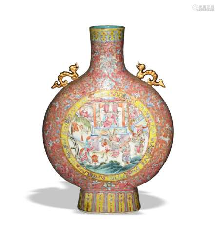 Large Chinese Famille Rose Moon Flask, 19th Century