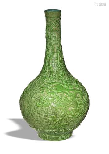 Chinese Green Vase with a Carved Dragon, 19th Century