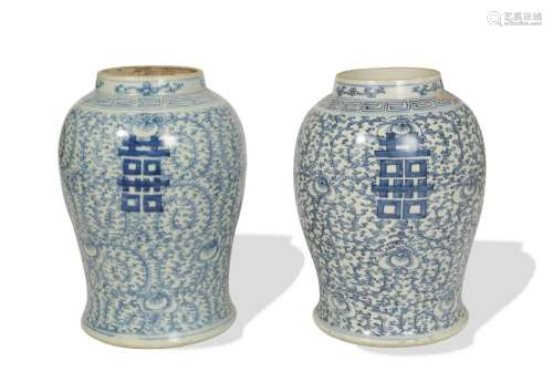 2 Chinese Blue and White General Jars, Early 19th