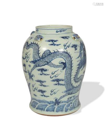 Chinese Blue and White Dragon General Jar, Early 19th