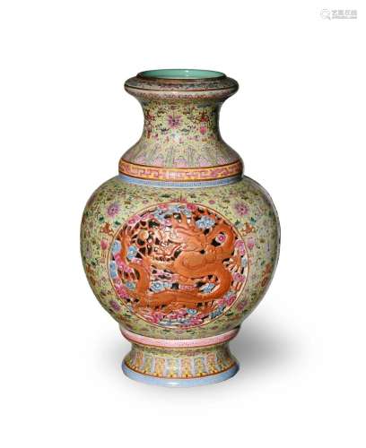 Chinese Carved Porcelain Lamp, Republic Period