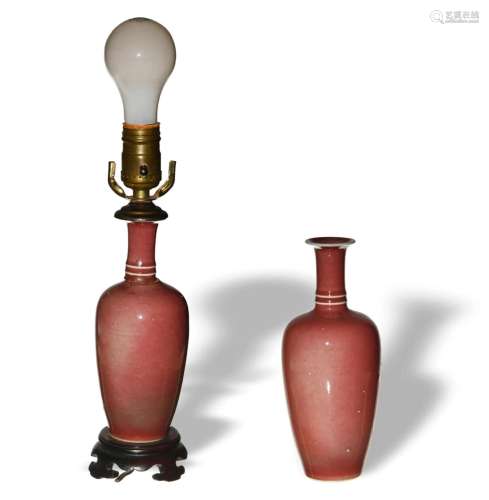 Pair of Chinese Peachbloom Laifu Vases, 19th Century