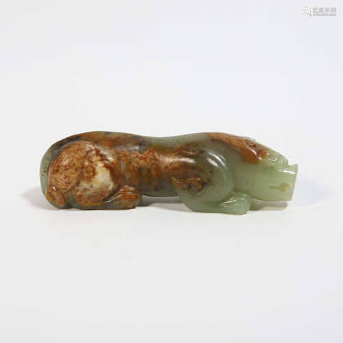 A Carved Brownish and Greenish Jade Mythical Beast