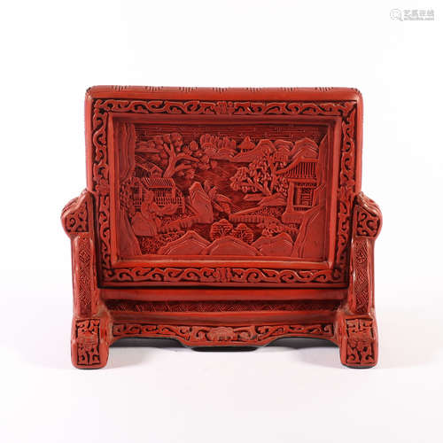 A Carved Cinnabar Lacquer Table Screen