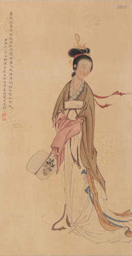 A Chinese Figure Painting Silk Scroll, Chen Shaome