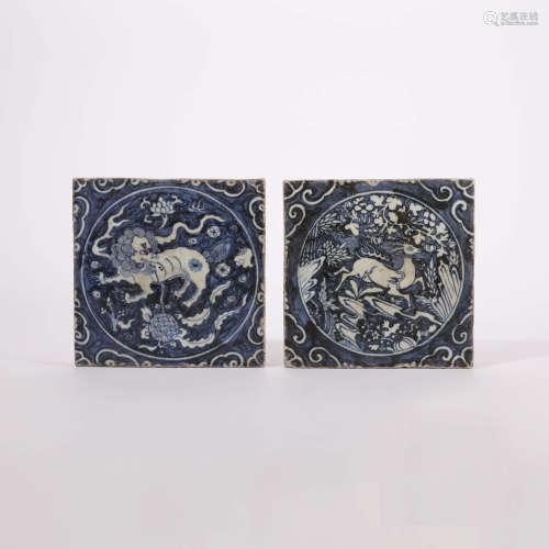 Two Blue and White Mythical Beast Bricks