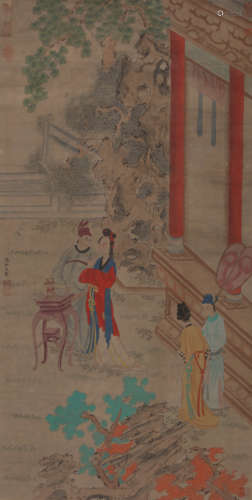 A Chinese Figure Painting Paper Scroll, Ma Hezhi M