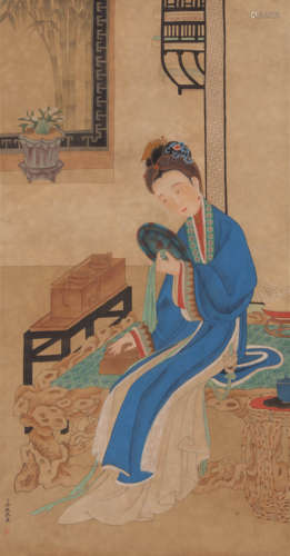 A Chinese Figure Painting on Silk, Leng Mei Mark